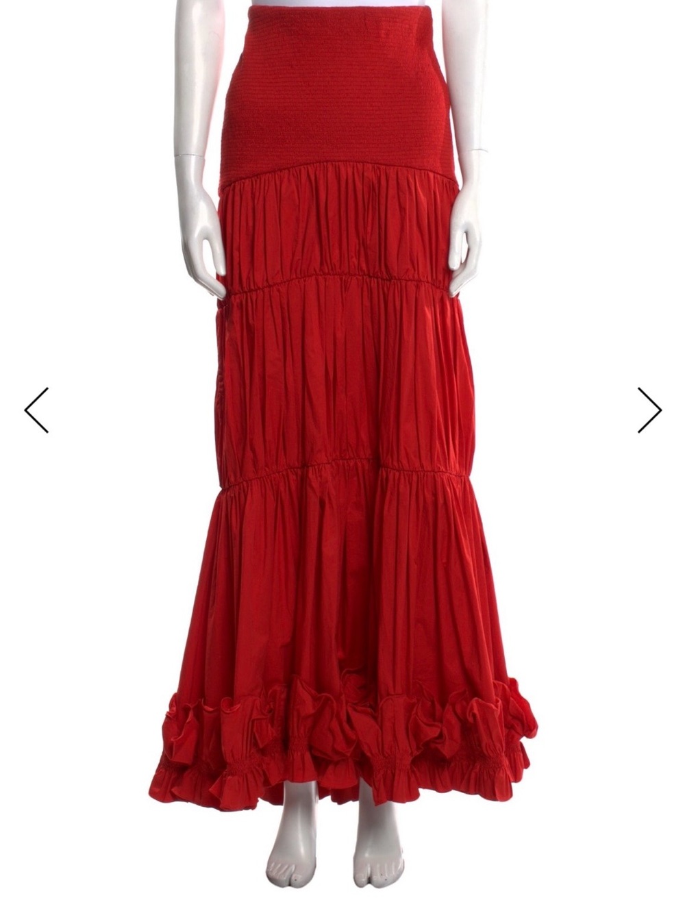 Johanna Ortiz Red Tiered Maxi Skirt with Ruffle Hem